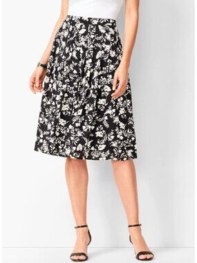 Talbots Black Ivory Floral Pleated Midi Skirt Size 12 Lined Spring Summer Party